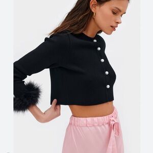 Sleeper Black Cropped Top with Pearl Buttons